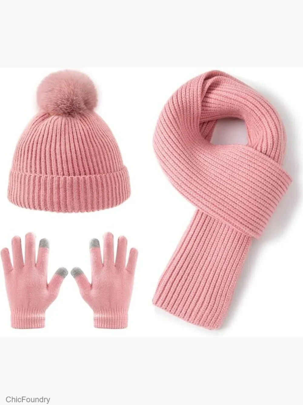 3-Piece Winter Knit Hat Scarf Gloves Set for Kids